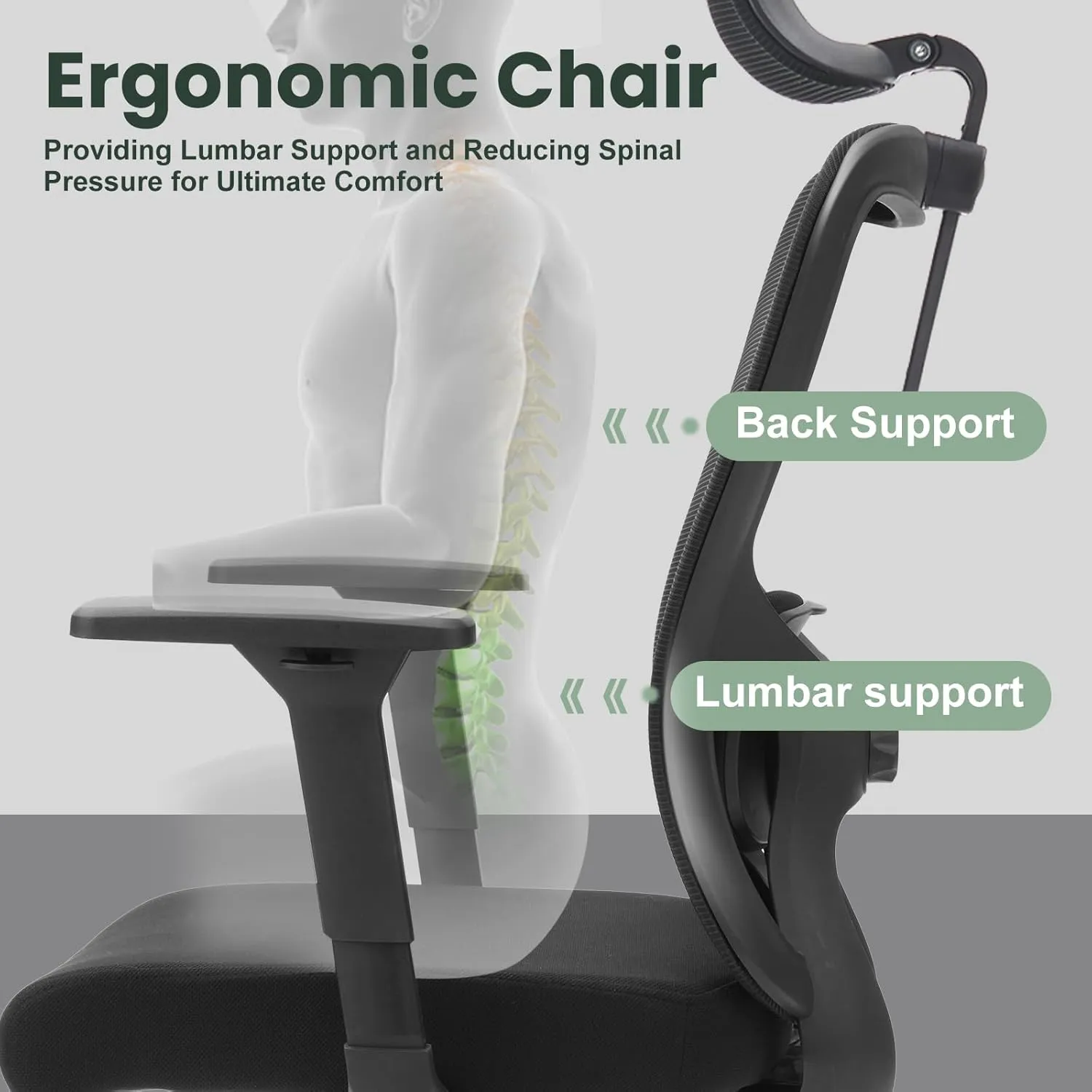 Office Chair, Ergonomic High-Back Desk Chair with 2D Headrest, 350LBS Mesh Office Chair with 4D Armrest, Lumbar Support, 90-135° Tilt Lock Silla Ergonómica Chairs for Office Home Gaming Study