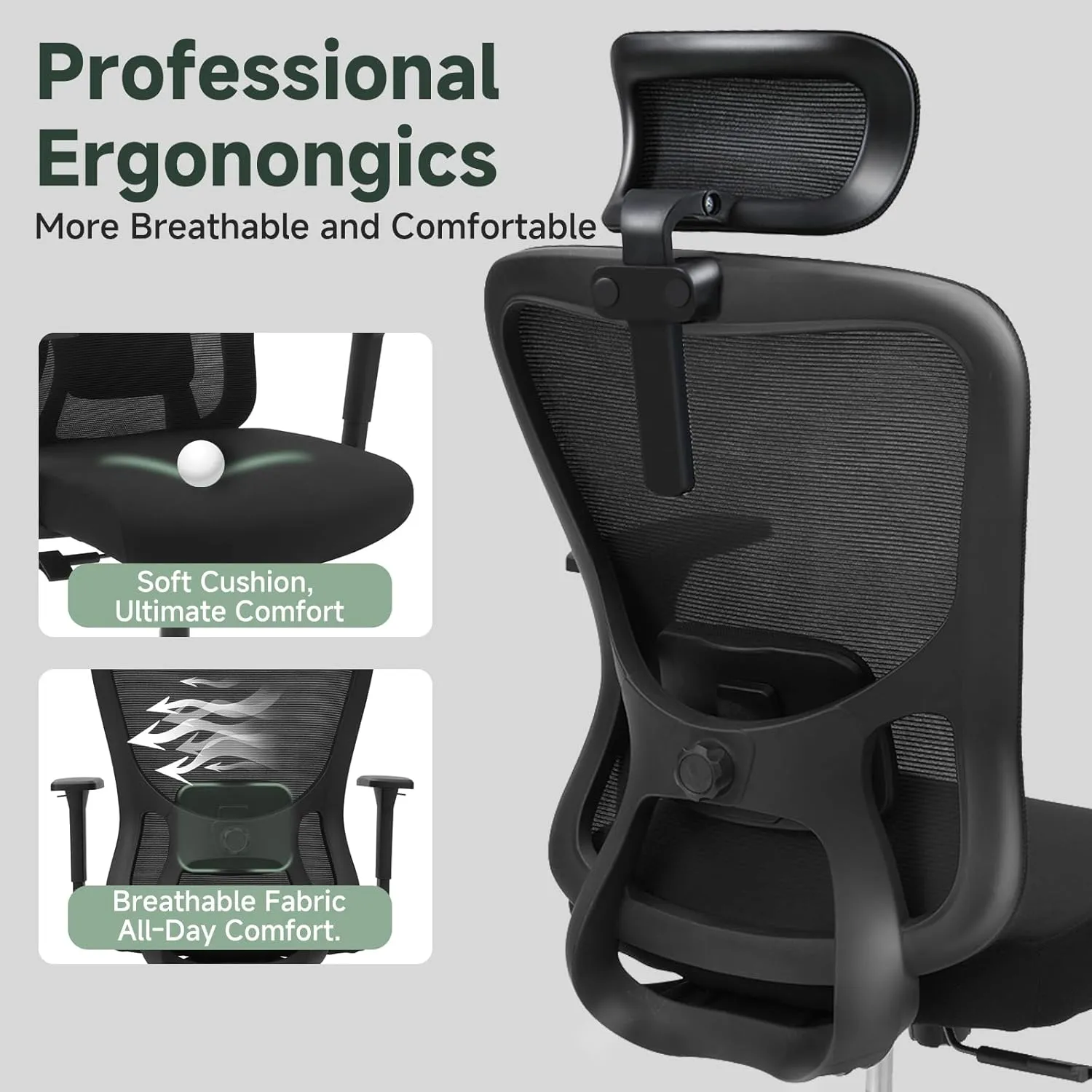 Office Chair, Ergonomic High-Back Desk Chair with 2D Headrest, 350LBS Mesh Office Chair with 4D Armrest, Lumbar Support, 90-135° Tilt Lock Silla Ergonómica Chairs for Office Home Gaming Study