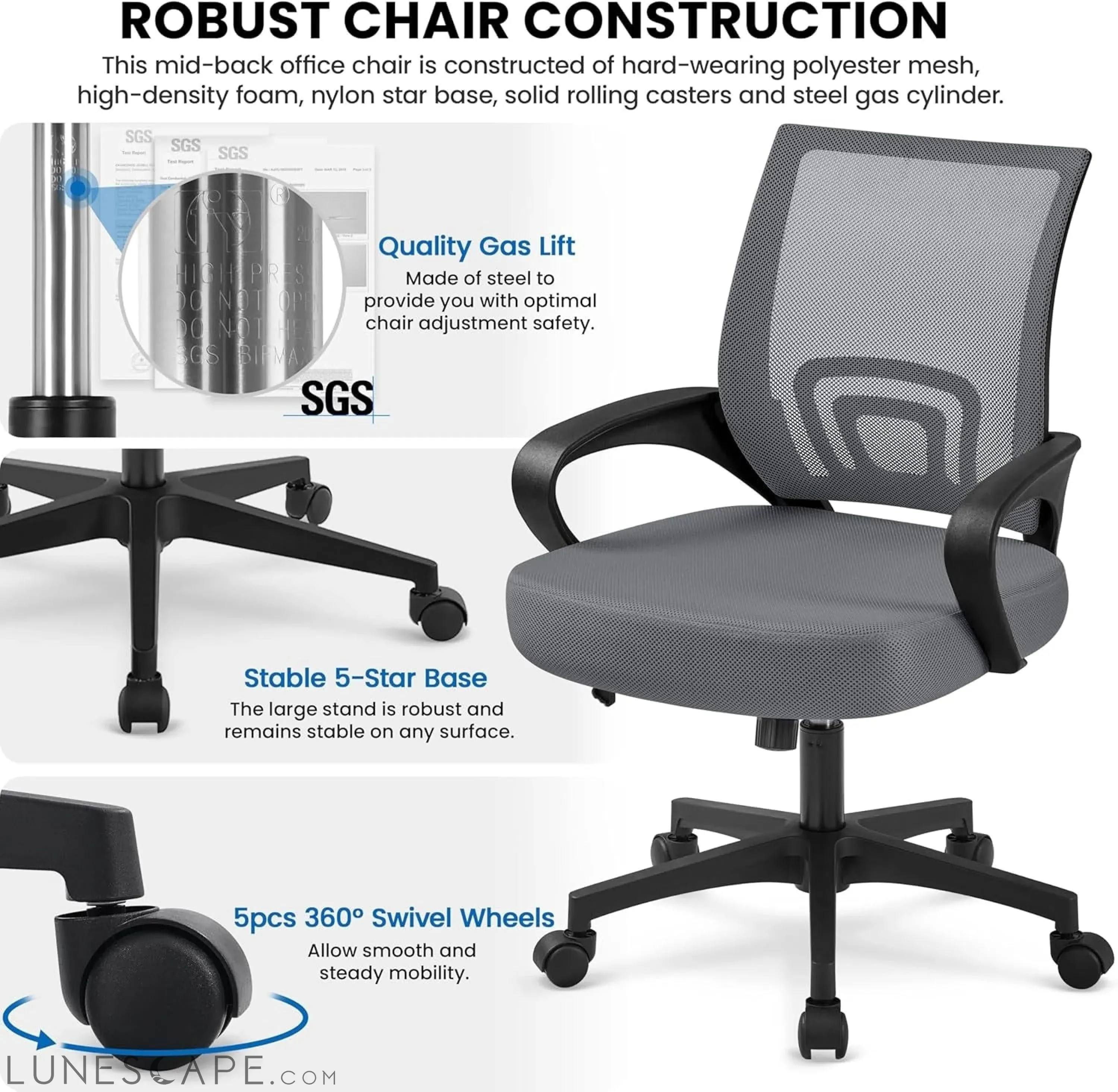 Office Chair Mid Back Executive Task Swivel Rolling Gaming Lumbar