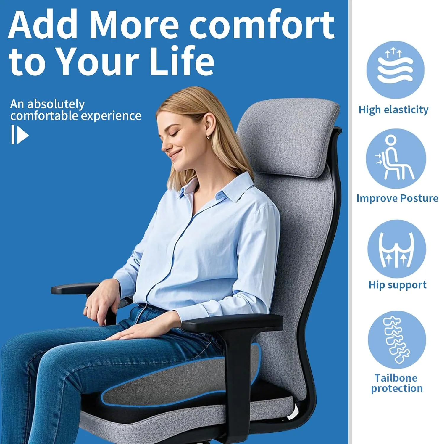 Office Chair Seat Cushion - High Support Memory Foam Seat Cushion, Ergonomic Pressure Relief Cushions Pad Butt Pillow Suitable for Heavy People for Computer Desk, Car, Truck, Gaming Chair