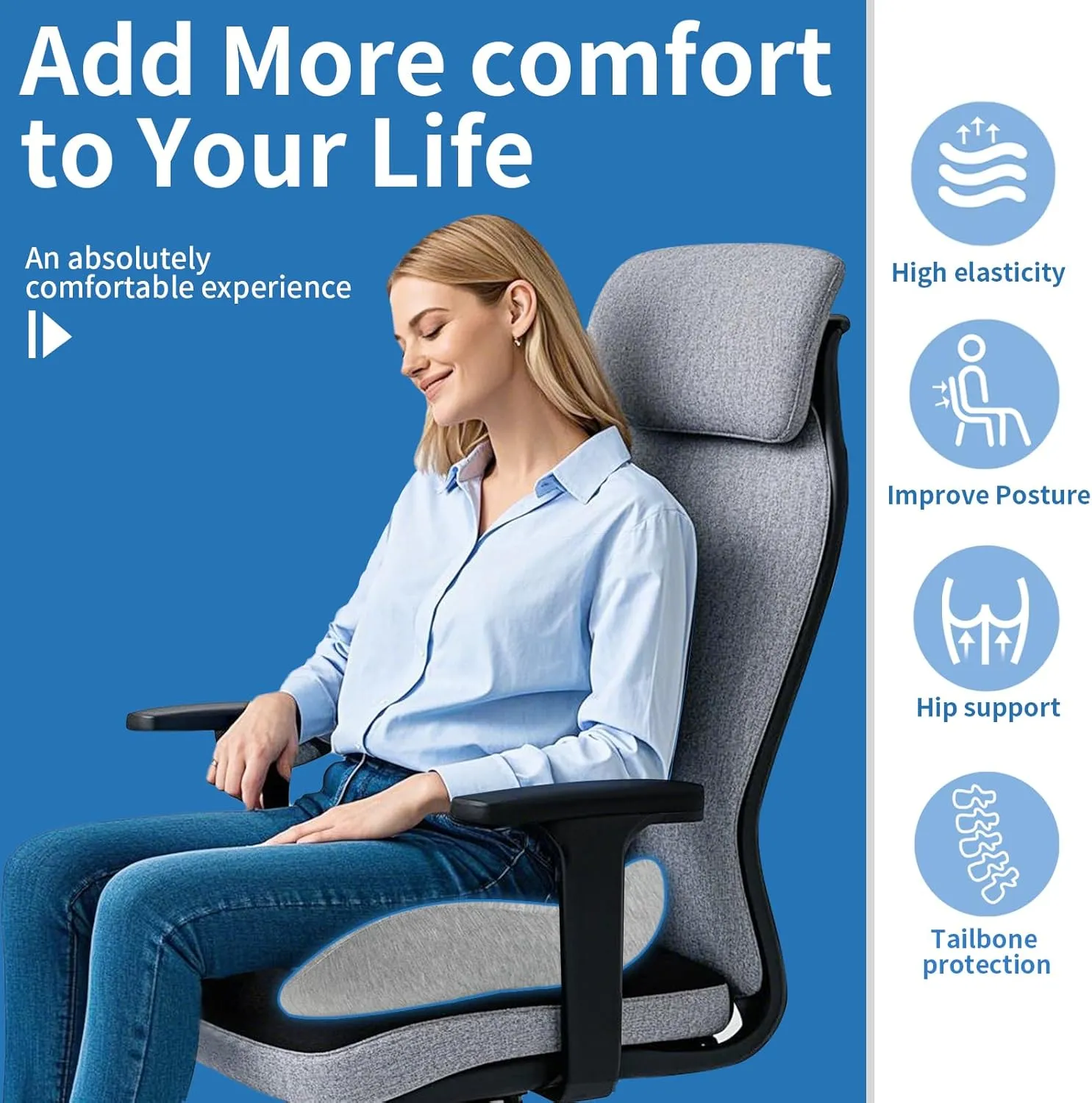 Office Chair Seat Cushion - High Support Memory Foam Seat Cushion, Ergonomic Pressure Relief Cushions Pad Butt Pillow Suitable for Heavy People for Computer Desk, Car, Truck, Gaming Chair