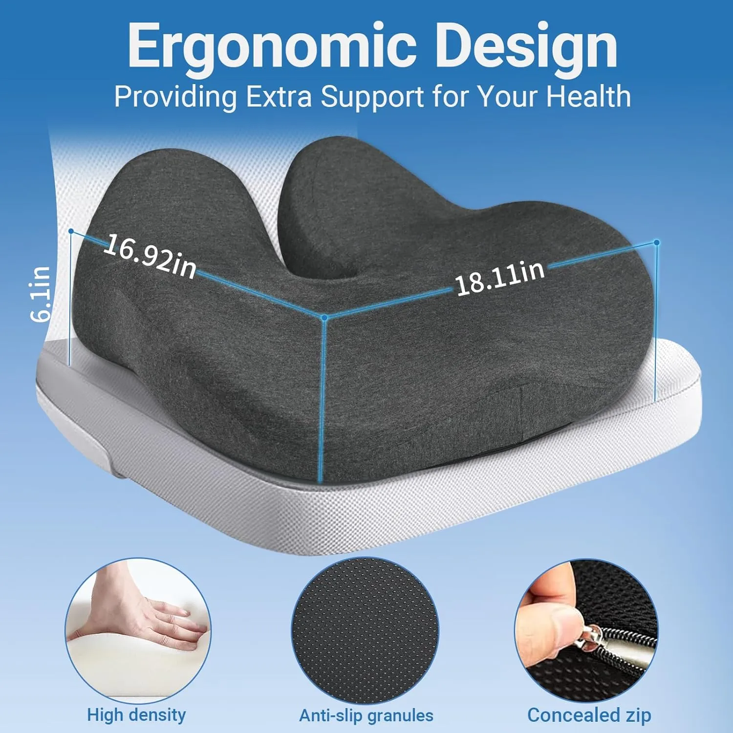Office Chair Seat Cushion - High Support Memory Foam Seat Cushion, Ergonomic Pressure Relief Cushions Pad Butt Pillow Suitable for Heavy People for Computer Desk, Car, Truck, Gaming Chair