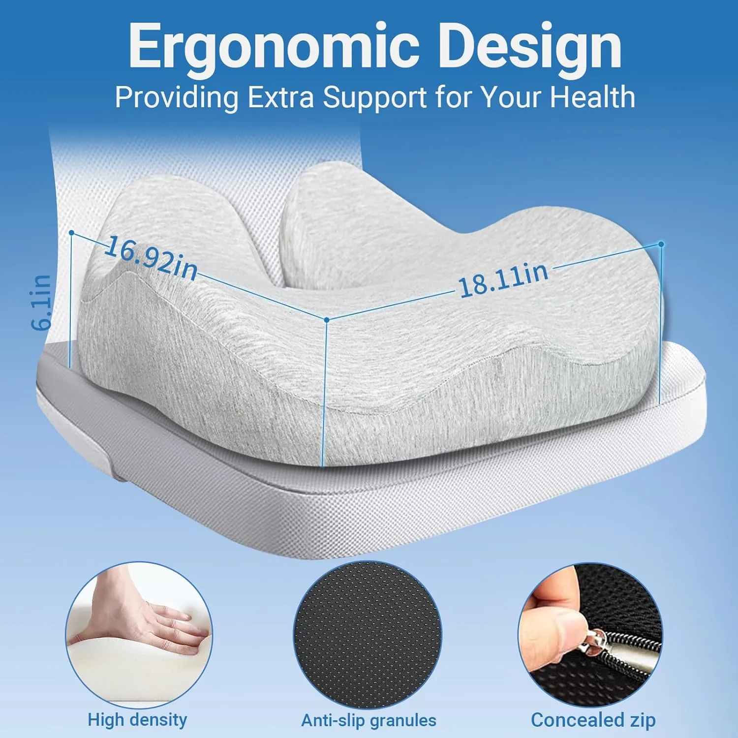 Office Chair Seat Cushion - High Support Memory Foam Seat Cushion, Ergonomic Pressure Relief Cushions Pad Butt Pillow Suitable for Heavy People for Computer Desk, Car, Truck, Gaming Chair