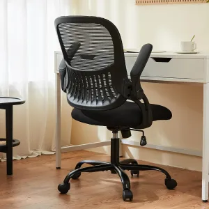 Office Computer Desk Chair, Ergonomic Mid-Back Mesh Rolling Work Swivel Task Chairs with Wheels, Comfortable Lumbar Support, Comfy Flip-up Arms for Home, Bedroom, Study, Student