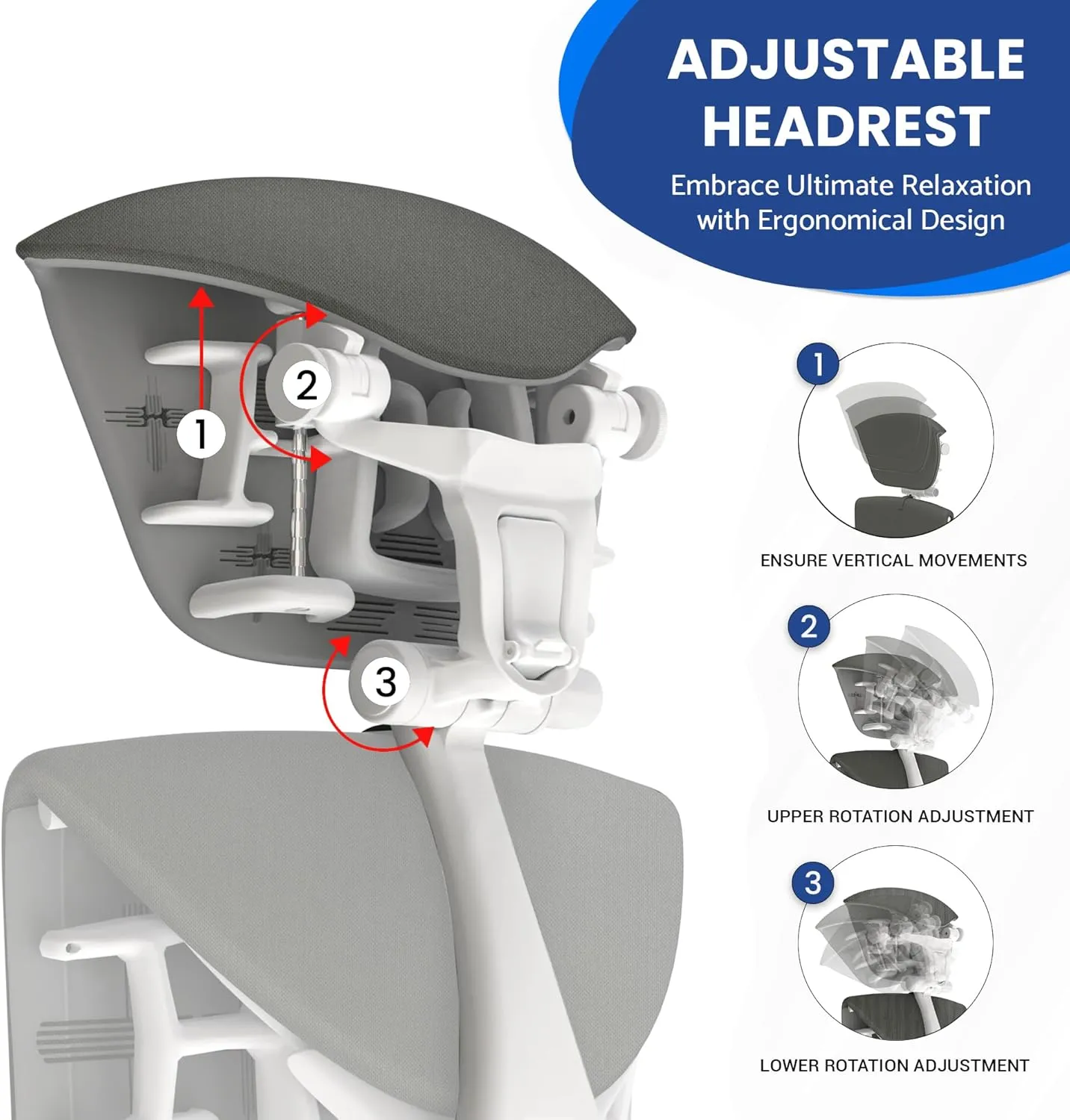 OFFICE LOGIX SHOP Embody Headrest Compatible with Herman Miller Embody Chair (Grey Rythem Fabric/White Frame)