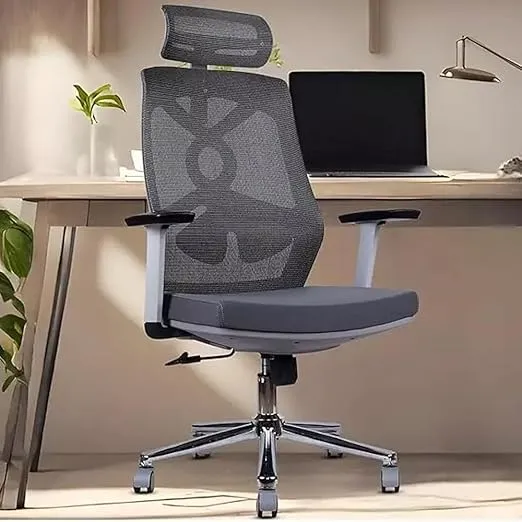 Office Mesh Chair with Ergonomic Design with Adjustable Height and Lumbar Support - Revolving Base, Premium Quality & Adjustable Headrest, and Backrest