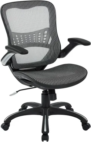 Office Star Ventilated Manager's Office Desk Chair with Breathable Mesh Seat and Back, Black Base, Grey