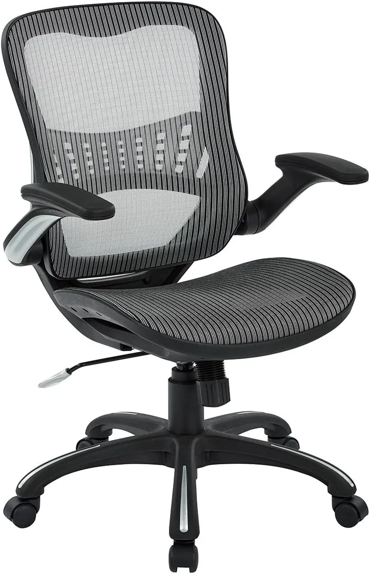 Office Star Ventilated Manager's Office Desk Chair with Breathable Mesh Seat and Back, Black Base, Grey