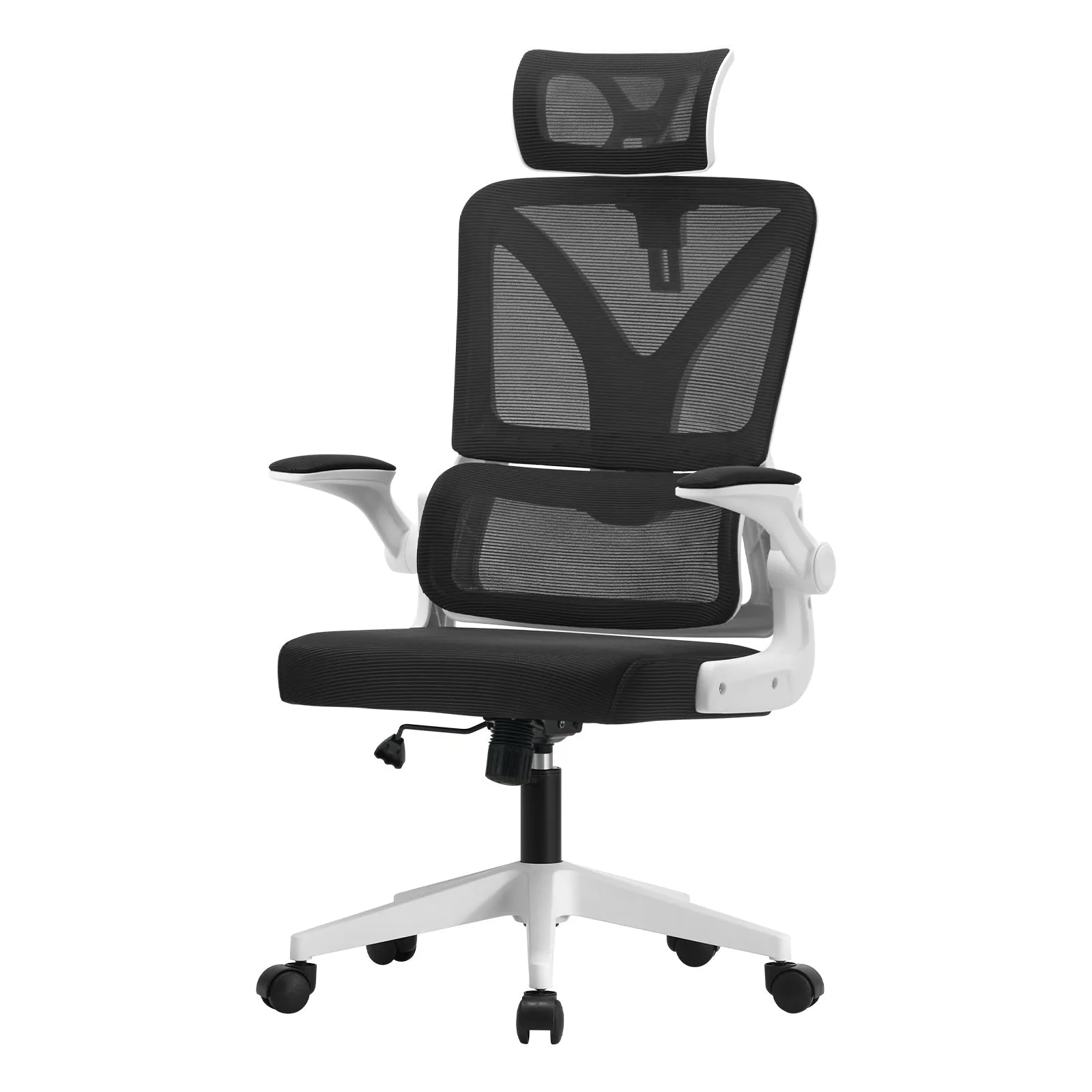 Oikiture Mesh Office Chair Adjustable Lumbar Support Reclining D-Shape WH&BK