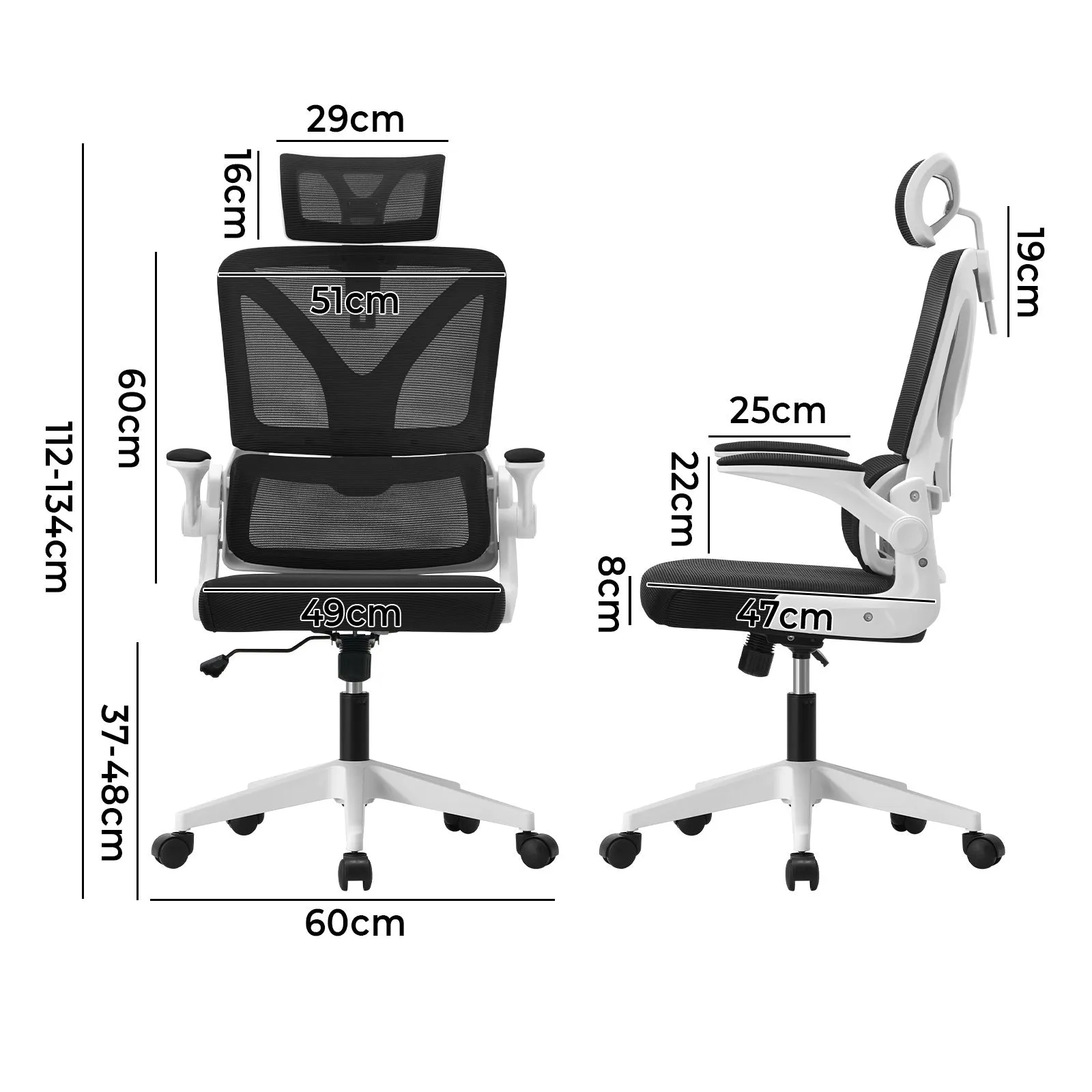 Oikiture Mesh Office Chair Adjustable Lumbar Support Reclining D-Shape WH&BK