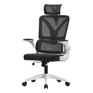 Oikiture Mesh Office Chair Adjustable Lumbar Support Reclining D-Shape WH&BK