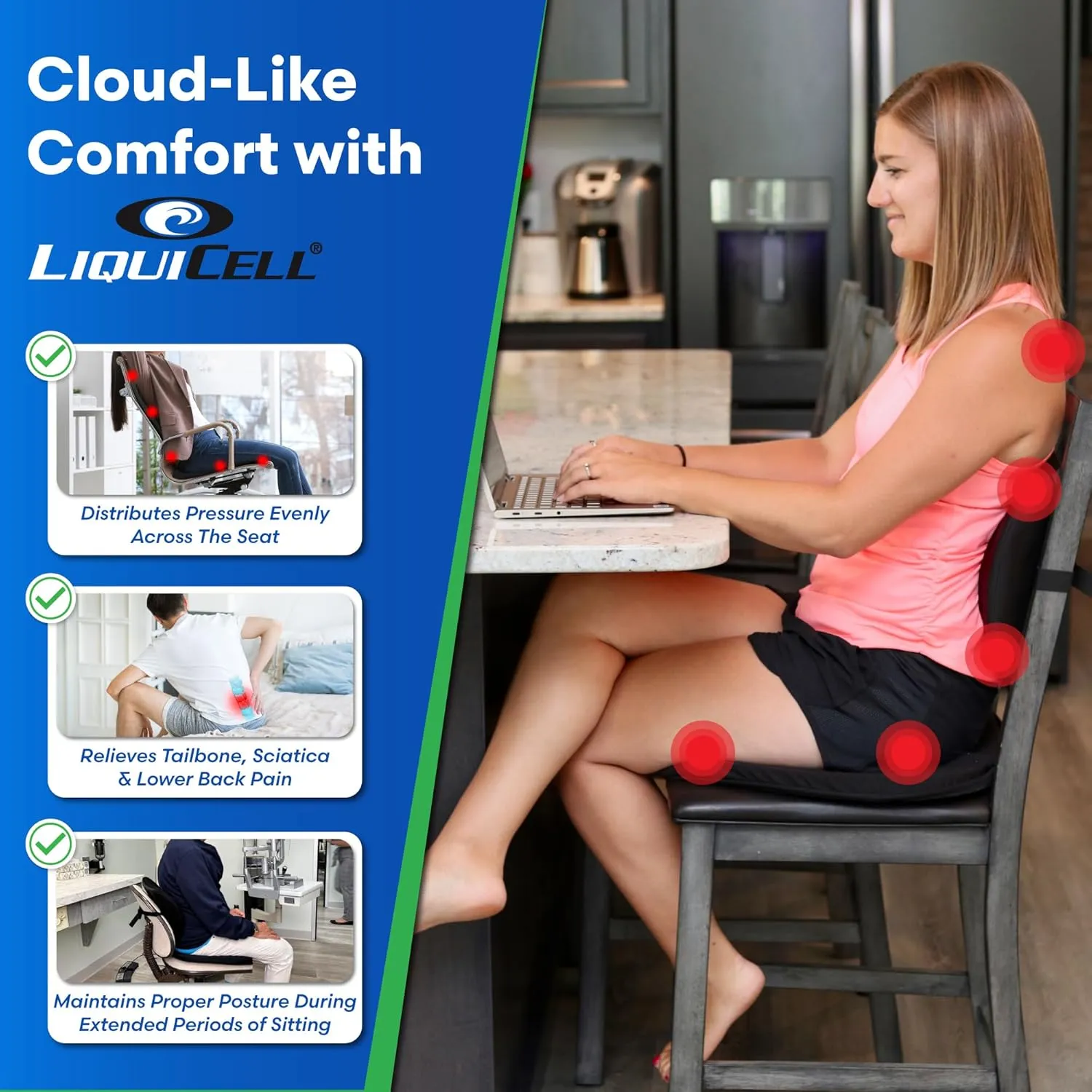 Original Seat Cushion with LiquiCell Technology – Tailbone, Sciatica, Hip & Lower Back Pain Relief – Car Seat Cushion, Office Chair, Wheelchair, Truck, Travel, Home – 18"x17"x2"