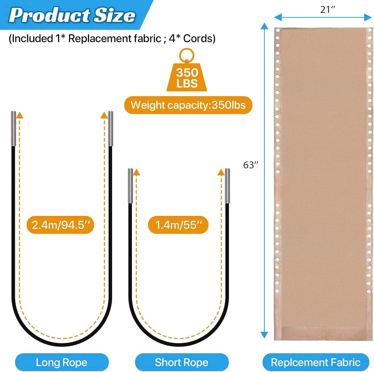 Ostlttyn Zero Gravity Chair Replacement Fabric Kit, 21" W x 63" L Repair Cloth with Replacement Bungee Cord for Anti Gravity Folding Lounge Recliner Lawn Beach Sling Chairs, Tan