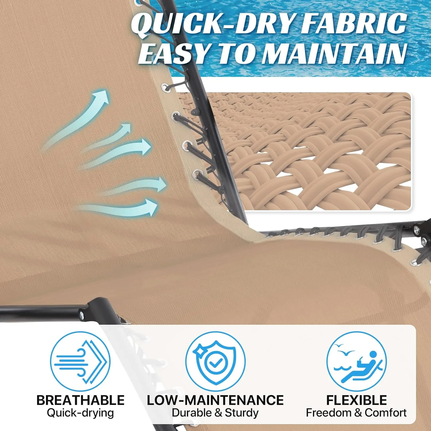 Ostlttyn Zero Gravity Chair Replacement Fabric Kit, 21" W x 63" L Repair Cloth with Replacement Bungee Cord for Anti Gravity Folding Lounge Recliner Lawn Beach Sling Chairs, Tan