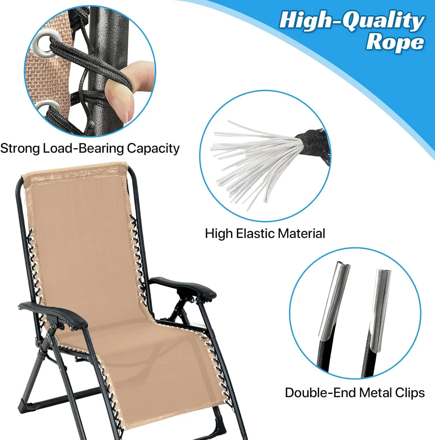 Ostlttyn Zero Gravity Chair Replacement Fabric Kit, 21" W x 63" L Repair Cloth with Replacement Bungee Cord for Anti Gravity Folding Lounge Recliner Lawn Beach Sling Chairs, Tan