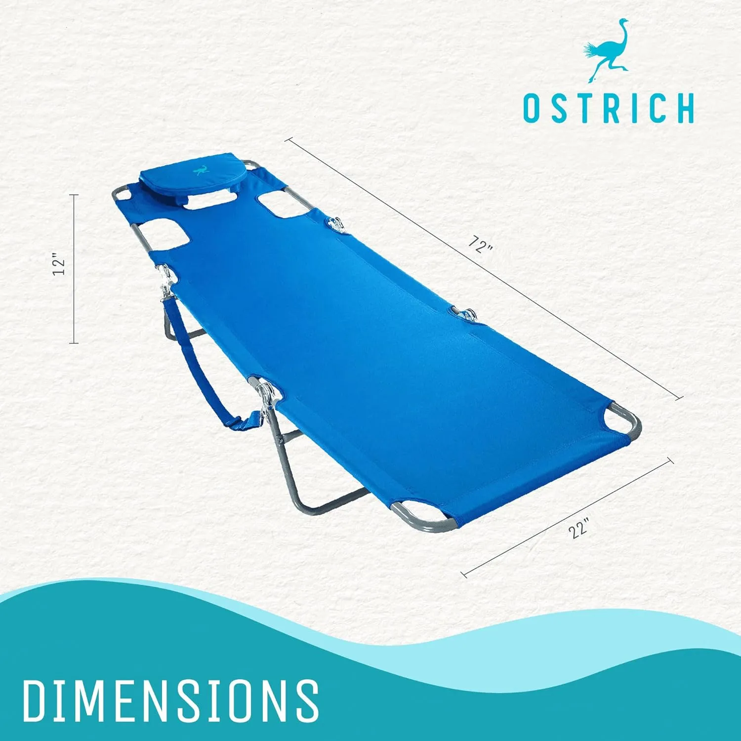 Ostrich 2-Pack Beach Lounge Chair, Folding & Reclining Outdoor Chaise Lounger, Blue - Portable Adjustable Recliner Chair for Lawn, Pool, Patio, Garden, and Yard