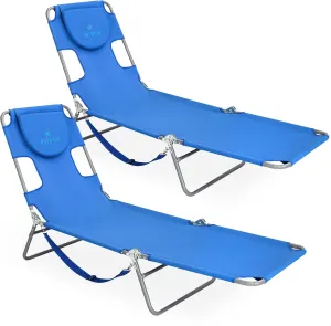 Ostrich 2-Pack Beach Lounge Chair, Folding & Reclining Outdoor Chaise Lounger, Blue - Portable Adjustable Recliner Chair for Lawn, Pool, Patio, Garden, and Yard