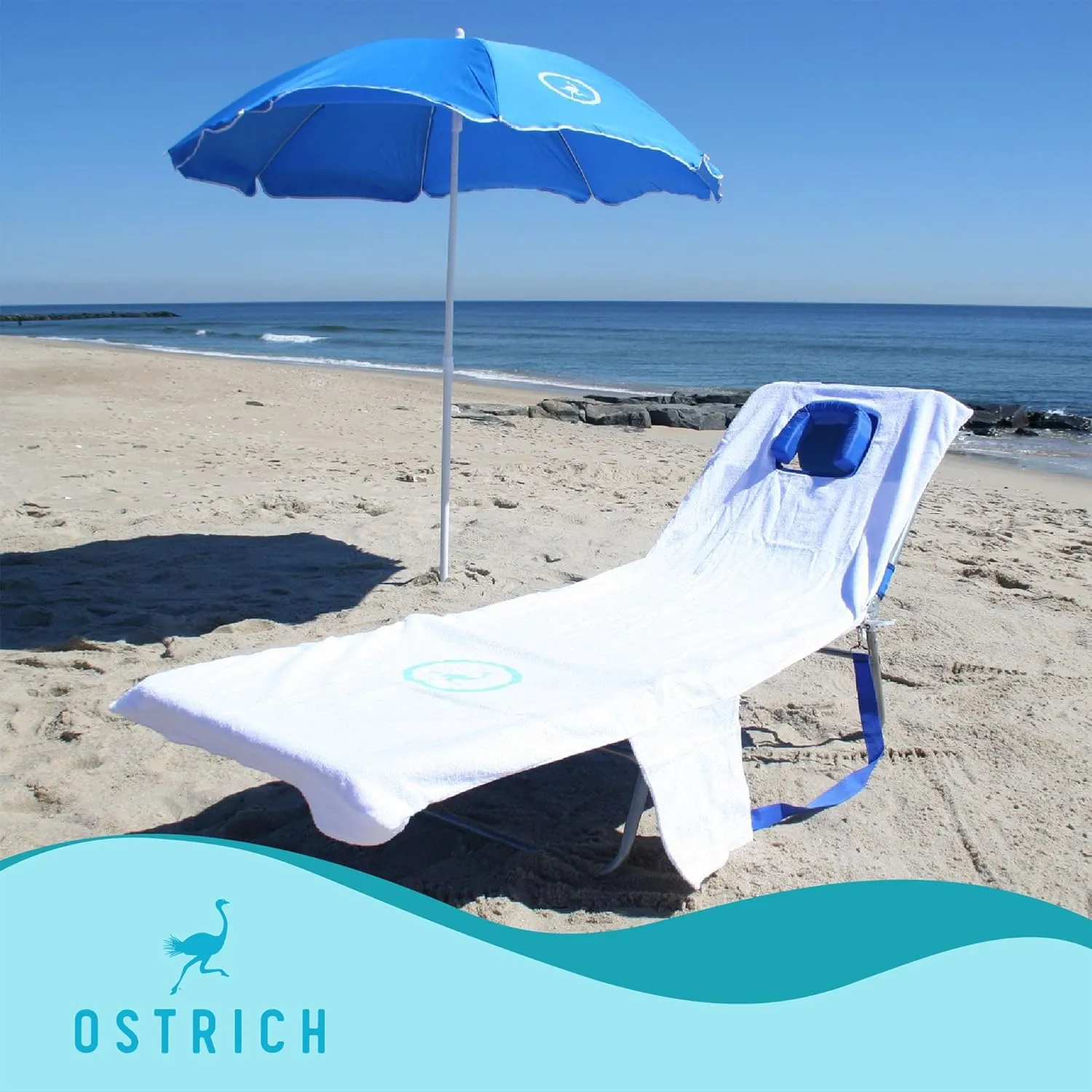 Ostrich 2-Pack Beach Lounge Chair, Folding & Reclining Outdoor Chaise Lounger, Blue - Portable Adjustable Recliner Chair for Lawn, Pool, Patio, Garden, and Yard