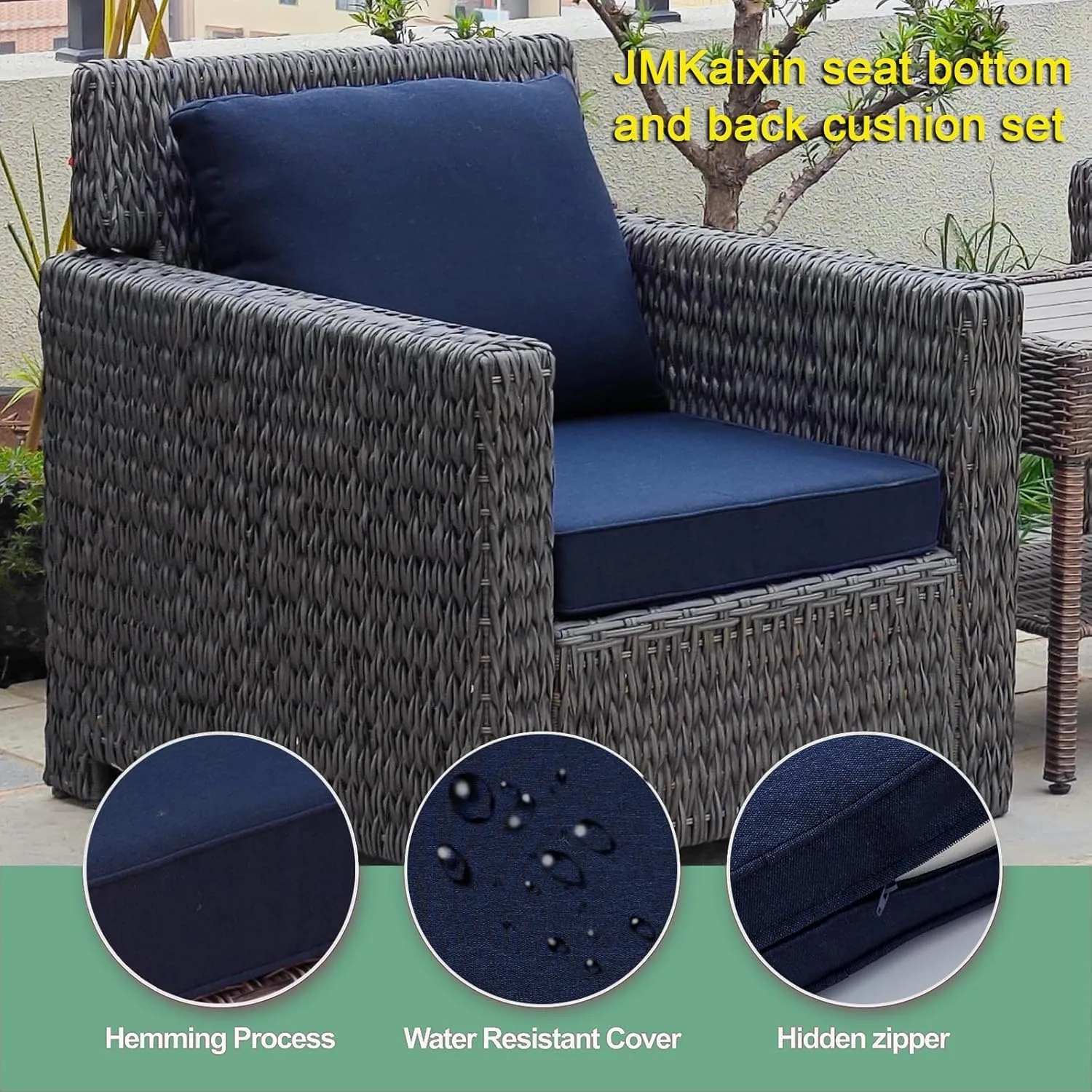 Outdoor 24x24 Seat/Back Deep Chair Cushion Set for Patio Furniture - Lounge Chair Cushions with Zipper - Water-Resistant Patio Chair Cushions