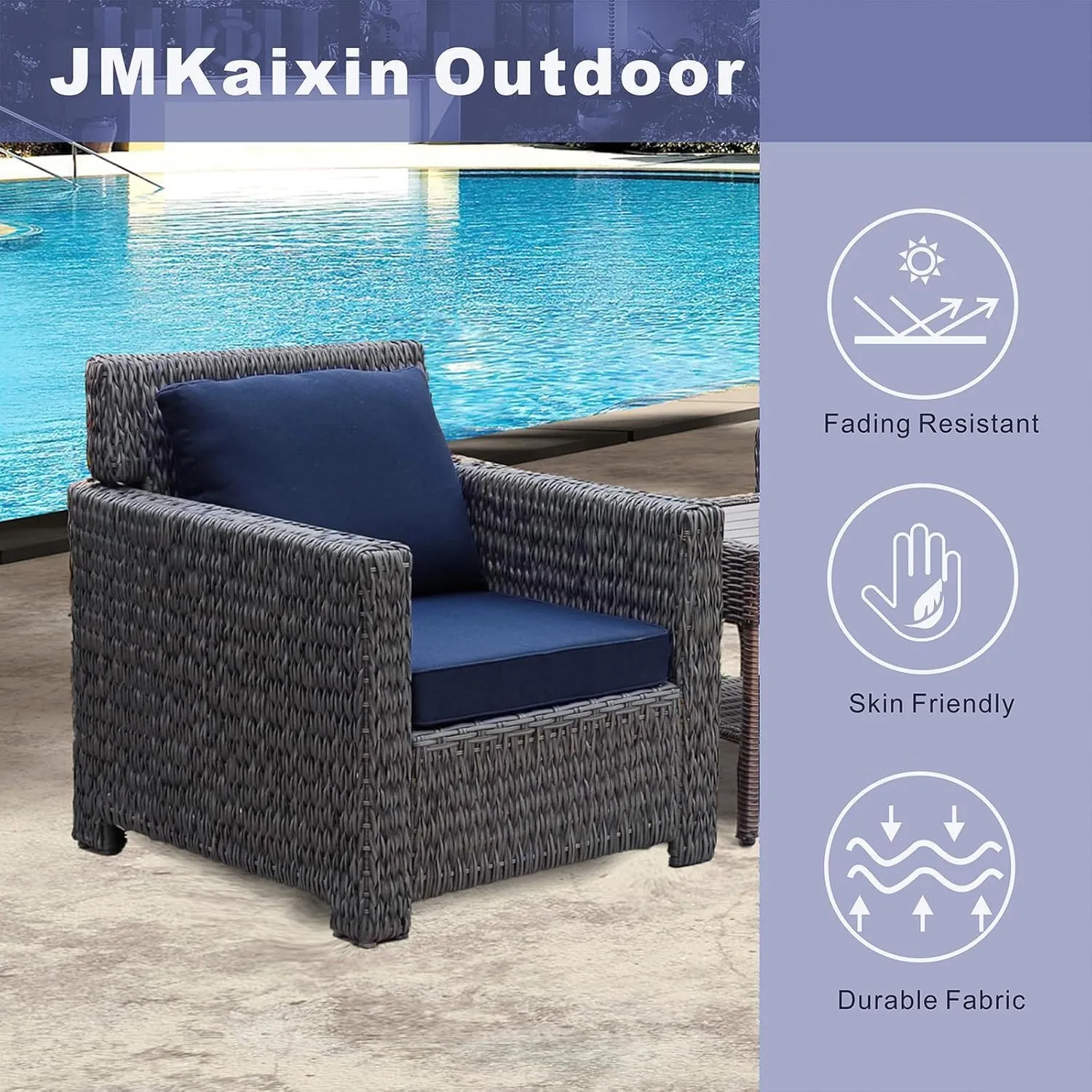 Outdoor 24x24 Seat/Back Deep Chair Cushion Set for Patio Furniture - Lounge Chair Cushions with Zipper - Water-Resistant Patio Chair Cushions