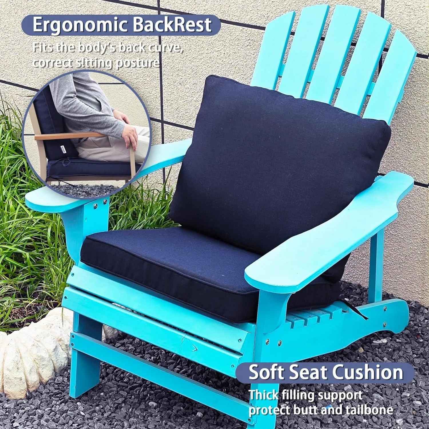 Outdoor 24x24 Seat/Back Deep Chair Cushion Set for Patio Furniture - Lounge Chair Cushions with Zipper - Water-Resistant Patio Chair Cushions