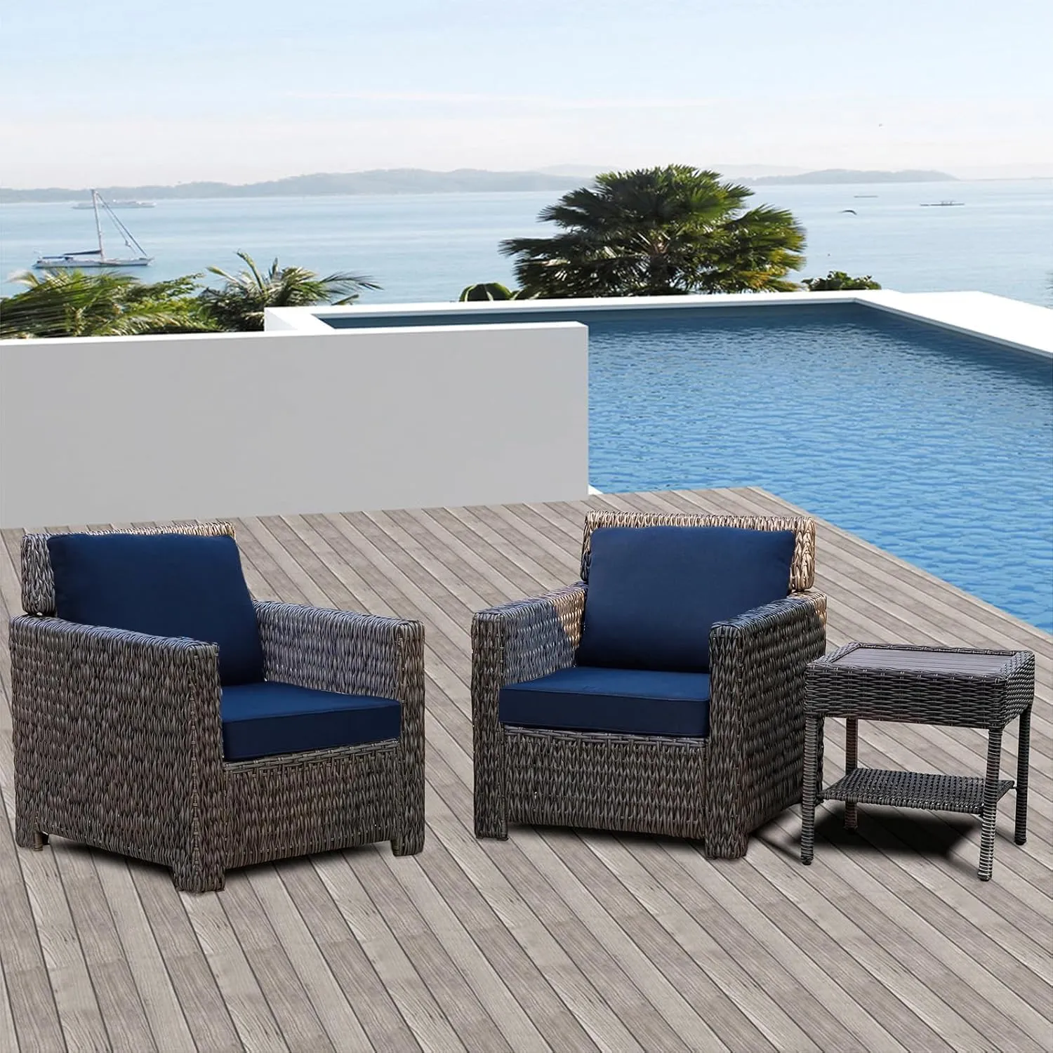 Outdoor 24x24 Seat/Back Deep Chair Cushion Set for Patio Furniture - Lounge Chair Cushions with Zipper - Water-Resistant Patio Chair Cushions