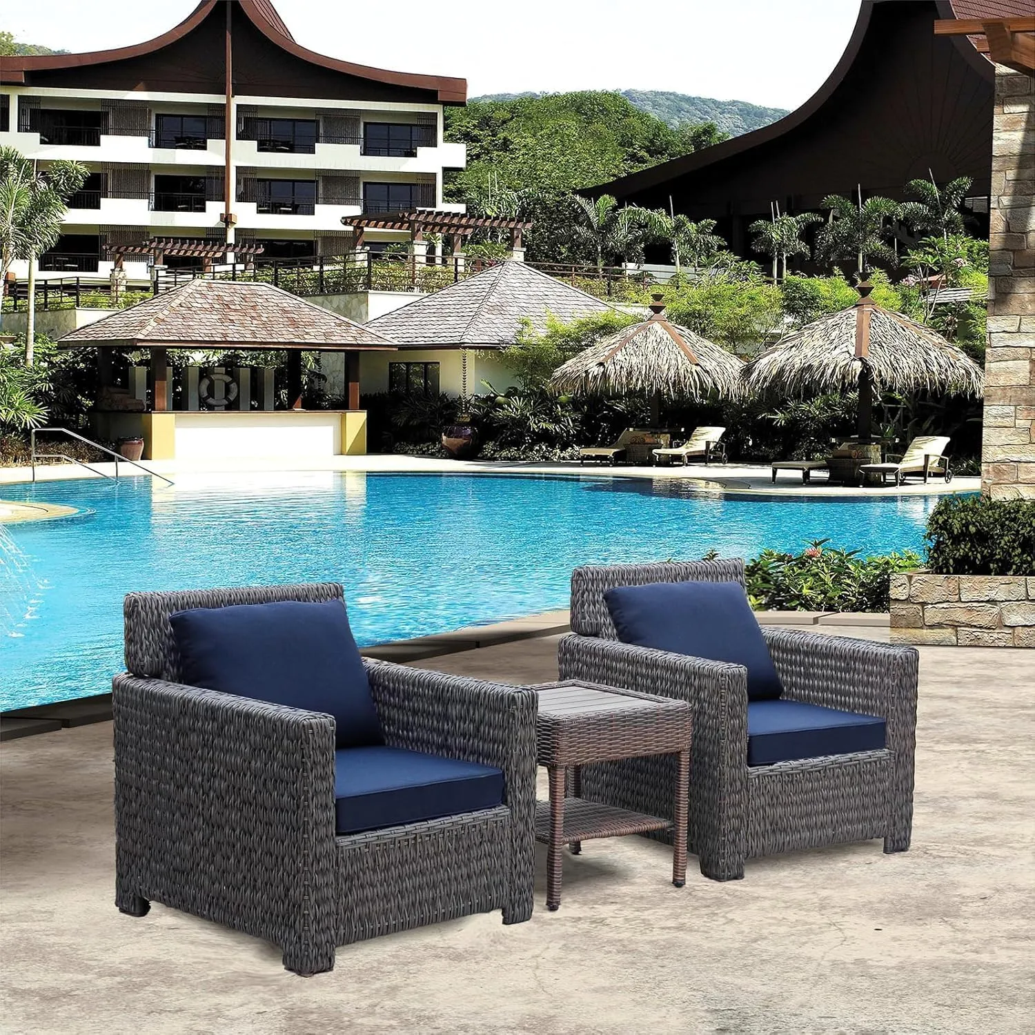 Outdoor 24x24 Seat/Back Deep Chair Cushion Set for Patio Furniture - Lounge Chair Cushions with Zipper - Water-Resistant Patio Chair Cushions