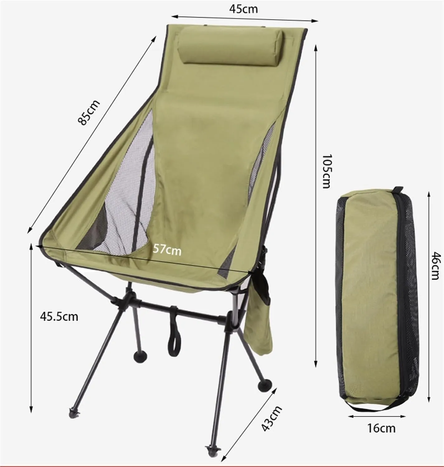 Outdoor Alloy Bracket Folding Chair Portable Heightened Breathable Space Backrest Fishing Leisure