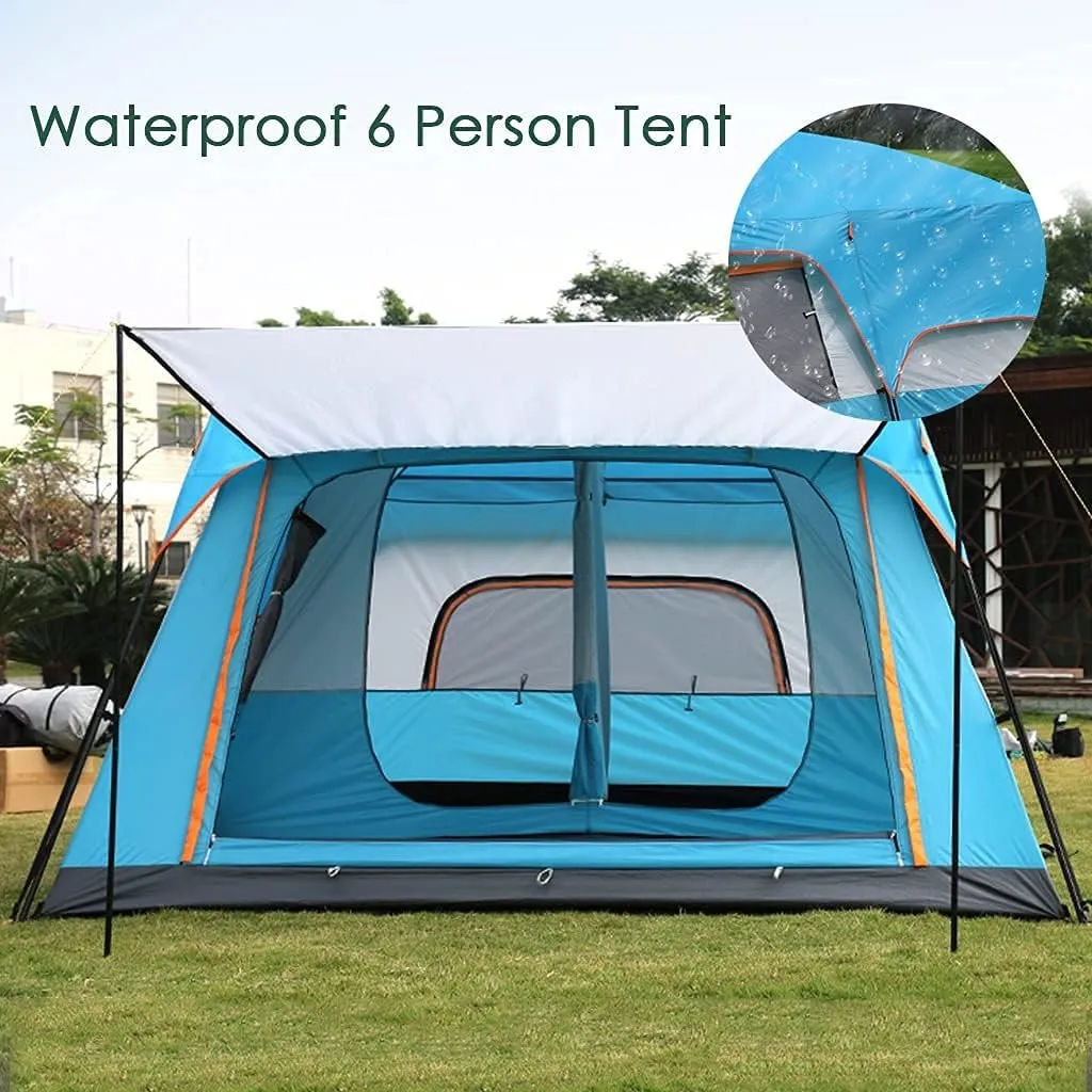 Outdoor Camping Tent 5-8 Person Large Family Tents for Camping Festival, Hiking Tent with Living Room and Separate Rooms 4 Season Tents Big Family Shelter (Blue) (Blue)