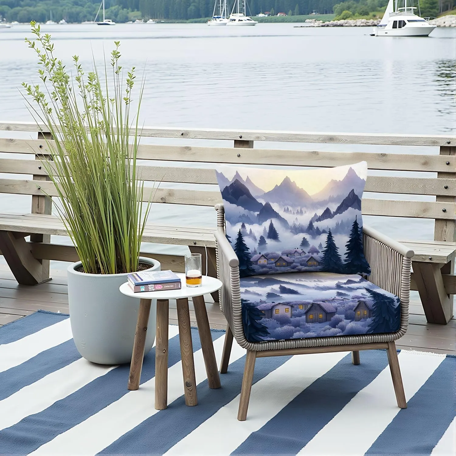 Outdoor Deep Seat Cushion Set Tranquil Alpine Morning Watercolor Mountain Art Print 24 x 24 Inch Fade Resistant Patio Furniture Cushions with Removable Cover for Chaise Lounge