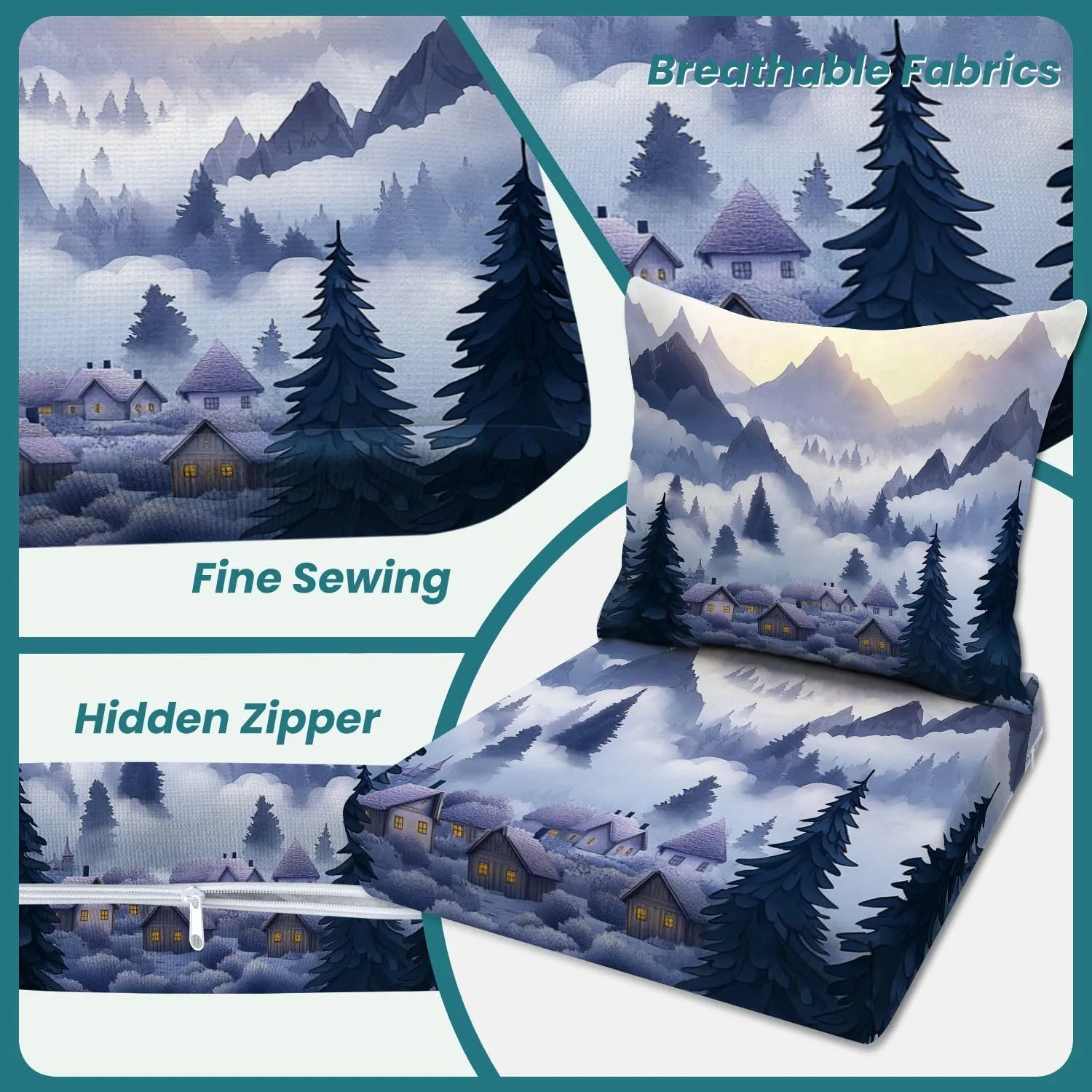 Outdoor Deep Seat Cushion Set Tranquil Alpine Morning Watercolor Mountain Art Print 24 x 24 Inch Fade Resistant Patio Furniture Cushions with Removable Cover for Chaise Lounge