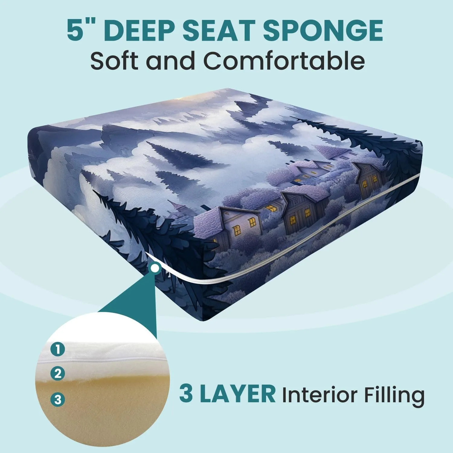 Outdoor Deep Seat Cushion Set Tranquil Alpine Morning Watercolor Mountain Art Print 24 x 24 Inch Fade Resistant Patio Furniture Cushions with Removable Cover for Chaise Lounge