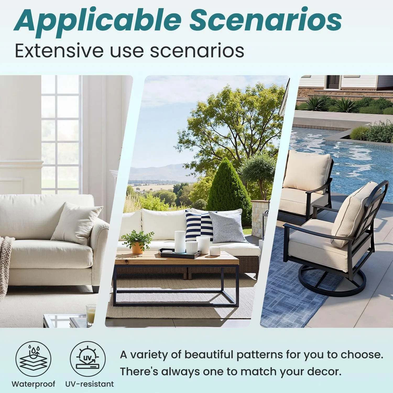 Outdoor Deep Seat Cushion Set Tropical Palm Leaves Seamless Floral Pattern 24 x 24 Inch Fade Resistant Patio Furniture Cushions with Removable Cover for Chaise Lounge