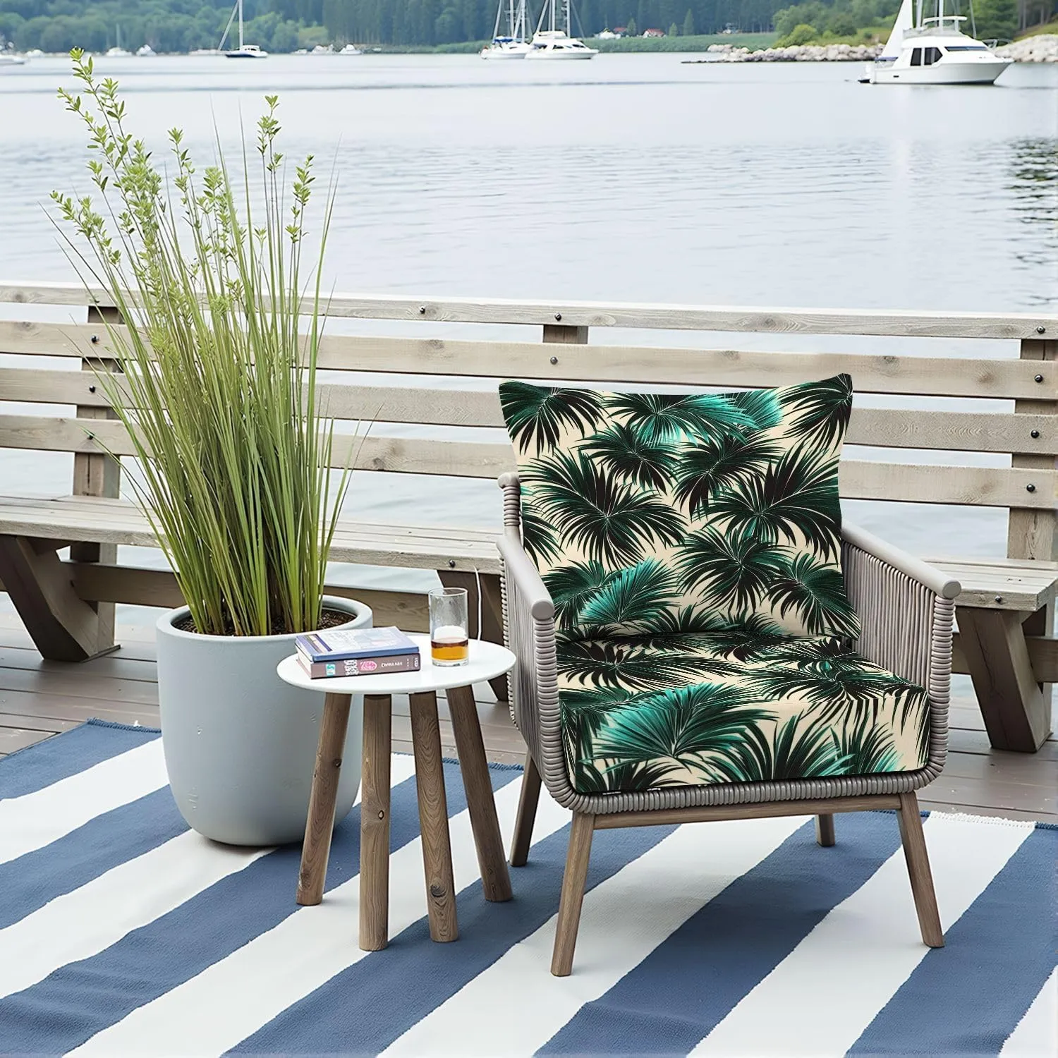 Outdoor Deep Seat Cushion Set Tropical Palm Leaves Seamless Floral Pattern 24 x 24 Inch Fade Resistant Patio Furniture Cushions with Removable Cover for Chaise Lounge