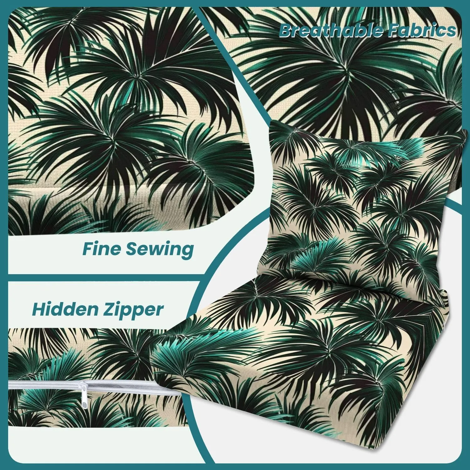 Outdoor Deep Seat Cushion Set Tropical Palm Leaves Seamless Floral Pattern 24 x 24 Inch Fade Resistant Patio Furniture Cushions with Removable Cover for Chaise Lounge