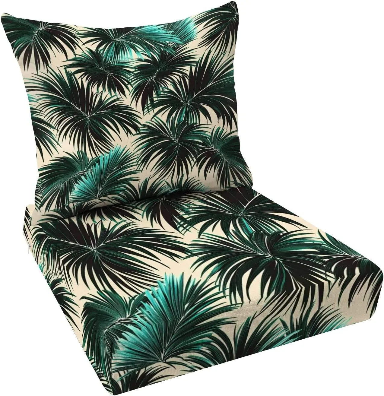 Outdoor Deep Seat Cushion Set Tropical Palm Leaves Seamless Floral Pattern 24 x 24 Inch Fade Resistant Patio Furniture Cushions with Removable Cover for Chaise Lounge