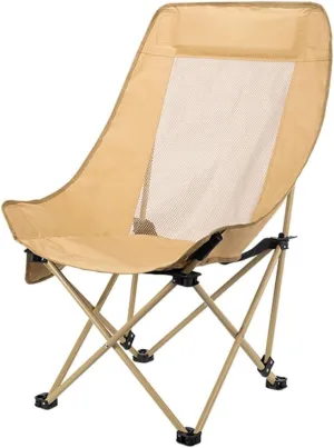 Outdoor Folding Chairs, Portable Camping Gauze high-Back Chairs, Picnic Leisure Beach Chairs(Color:Beige)