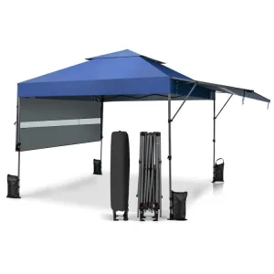 Outdoor Pop Up Canopy Tent with Side Awnings 10x17.6 Ft for Patio or Beach - 10 x 17.6 x 8.9-9.5 ft