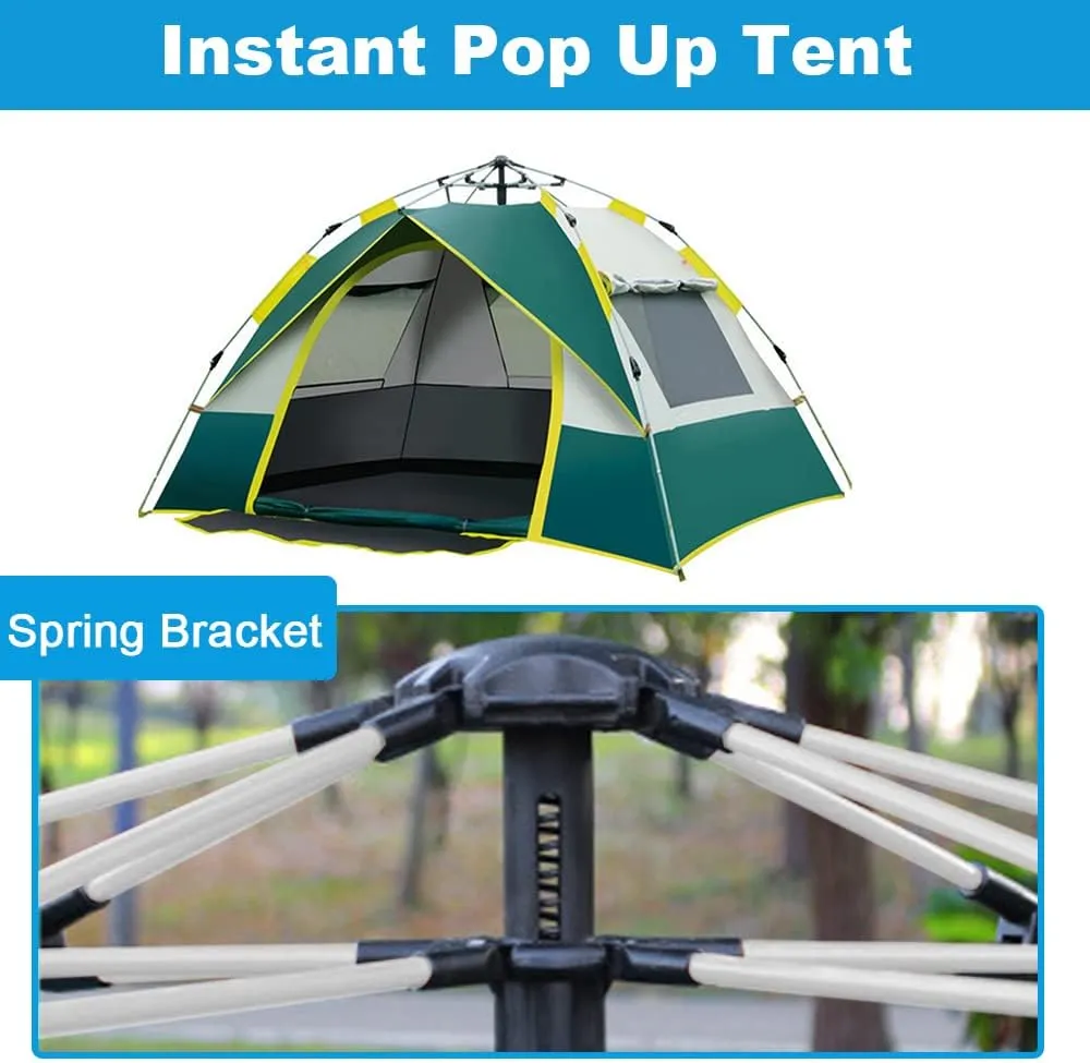 Outdoor Pop Up Tent Water-Resistant Portable Automatic Camping Tent for 2-3/3-4 Person Family Tent Camping Hiking Bapaing (Dark Green for 2)