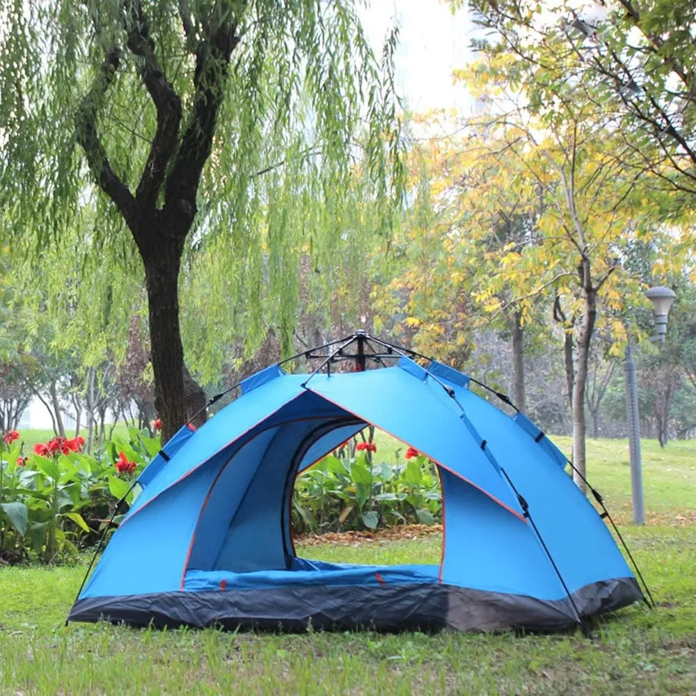 Outdoor Pop Up Tent Water-Resistant Portable Camping Tent for 1-2/3-4 People Family Tent (Dark Green for 1) (Blue for 1)