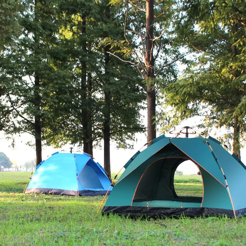 Outdoor Pop Up Tent Water-Resistant Portable Camping Tent for 1-2/3-4 People Family Tent (Dark Green for 1) (Blue for 1)