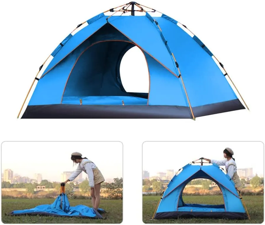 Outdoor Pop Up Tent Water-Resistant Portable Camping Tent for 1-2/3-4 People Family Tent (Dark Green for 1) (Blue for 1)