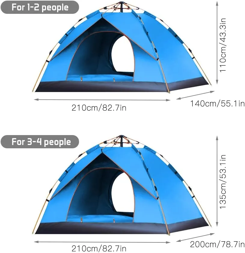 Outdoor Pop Up Tent Water-Resistant Portable Camping Tent for 1-2/3-4 People Family Tent (Dark Green for 1) (Blue for 1)