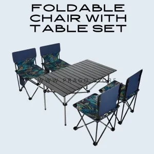 Outdoor Portable Folding Camping Table With 4 Chair Set
