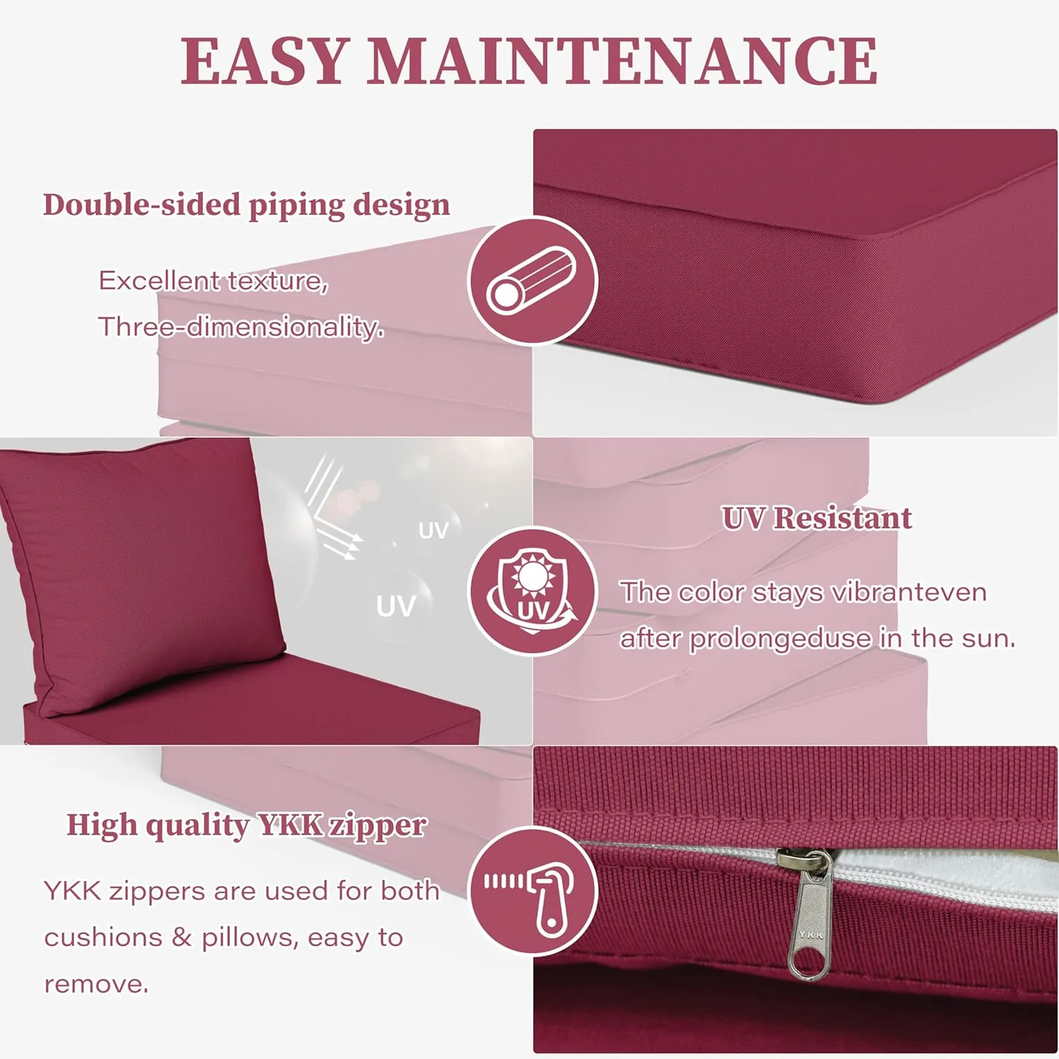 Outdoor Seat Cushion Set 19 L X 19 W X 4 H Inch Waterproof & Fade Resistant Patio Furniture Cushions with Removable Cover with Non-Slip Pads and Straps for Sofa Chairs, Chairs