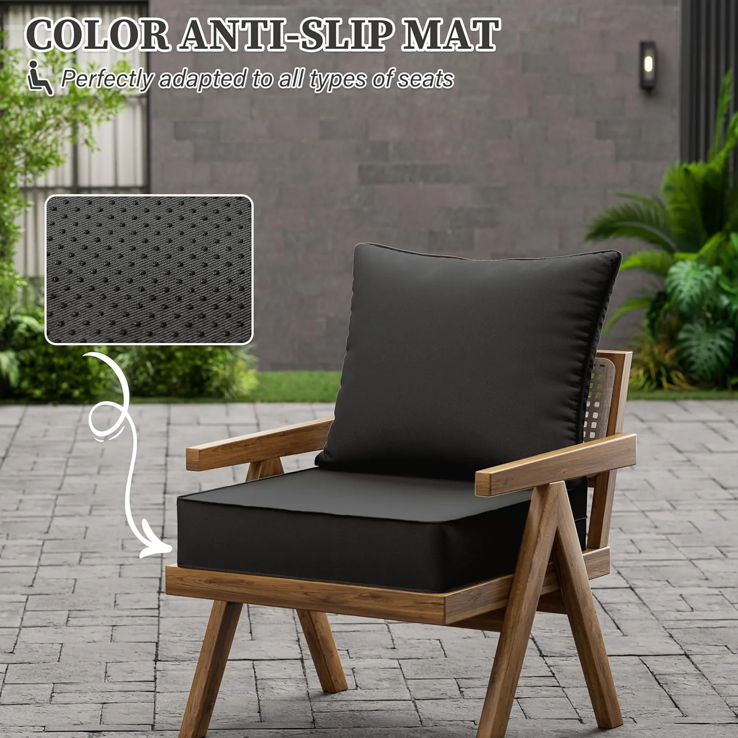 Outdoor Seat Cushion Set 19 L X 19 W X 4 H Inch Waterproof & Fade Resistant Patio Furniture Cushions with Removable Cover with Non-Slip Pads and Straps for Sofa Chairs, Chairs