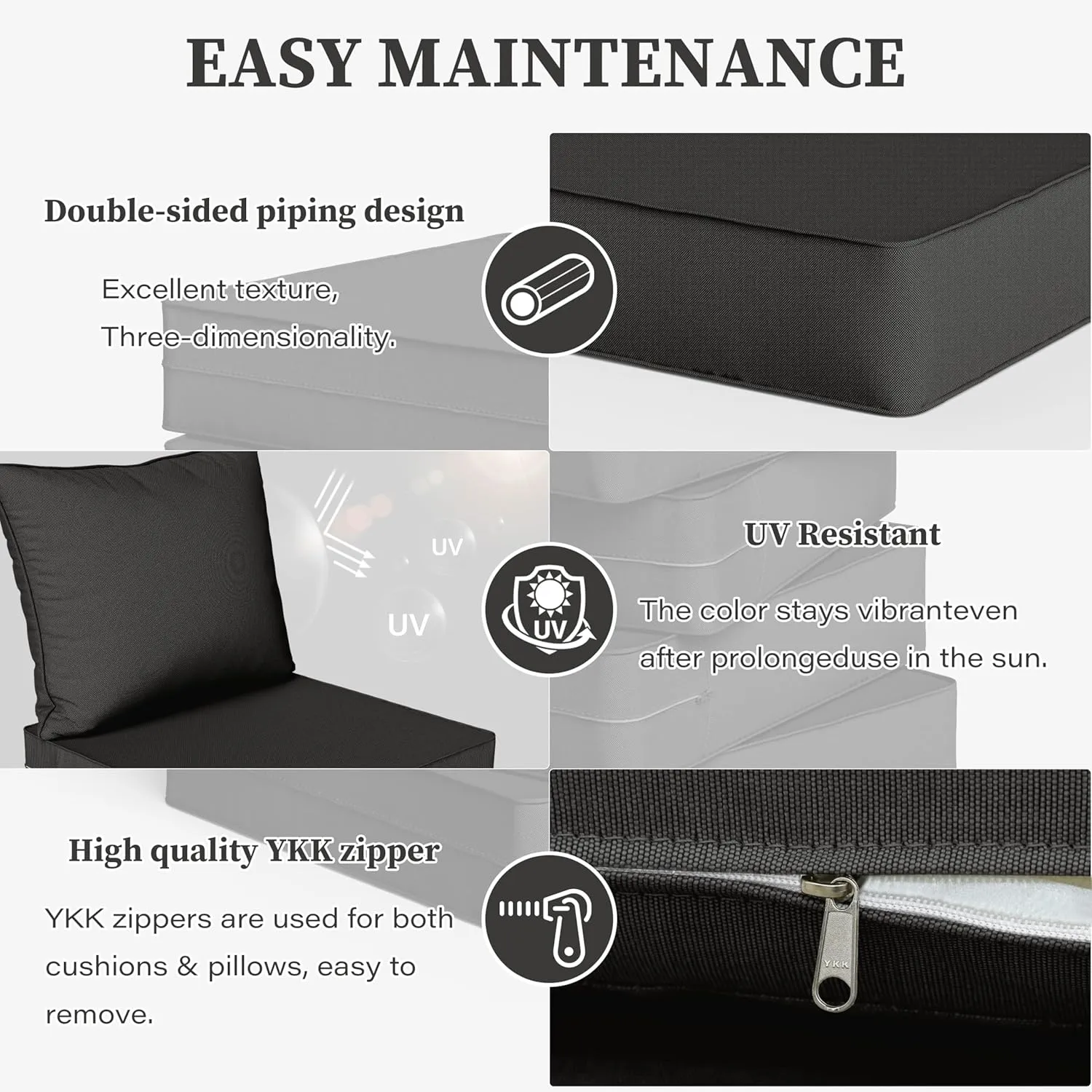 Outdoor Seat Cushion Set 19 L X 19 W X 4 H Inch Waterproof & Fade Resistant Patio Furniture Cushions with Removable Cover with Non-Slip Pads and Straps for Sofa Chairs, Chairs
