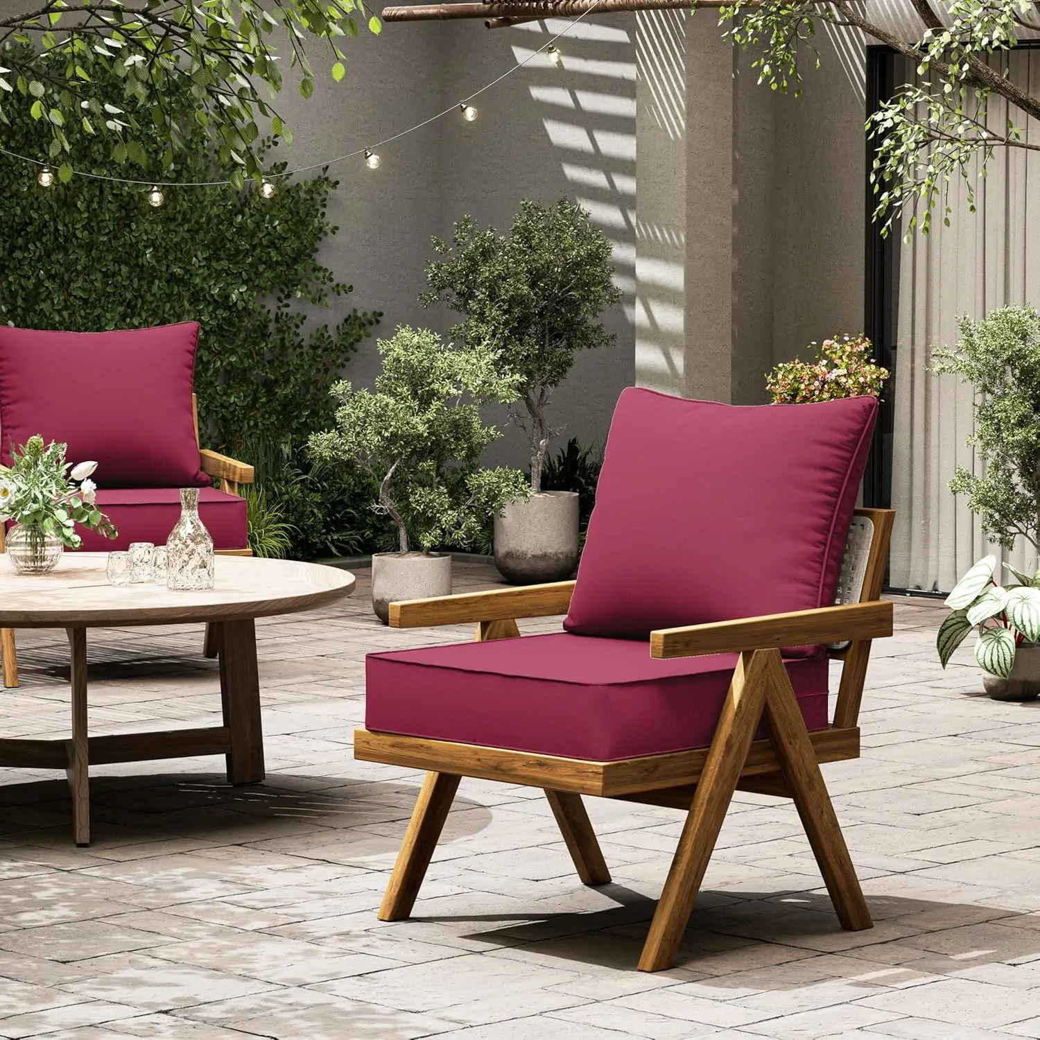 Outdoor Seat Cushion Set 19 L X 19 W X 4 H Inch Waterproof & Fade Resistant Patio Furniture Cushions with Removable Cover with Non-Slip Pads and Straps for Sofa Chairs, Chairs
