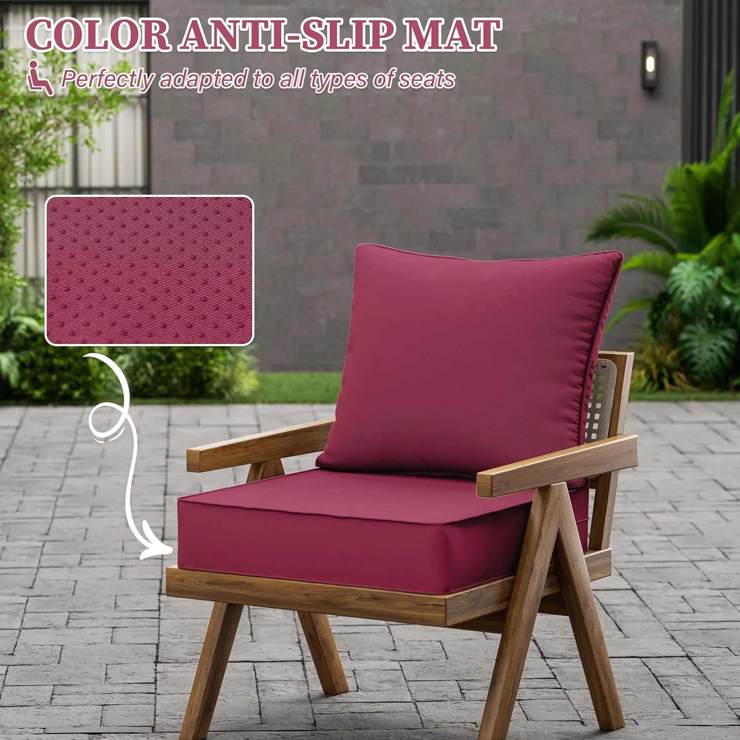 Outdoor Seat Cushion Set 19 L X 19 W X 4 H Inch Waterproof & Fade Resistant Patio Furniture Cushions with Removable Cover with Non-Slip Pads and Straps for Sofa Chairs, Chairs