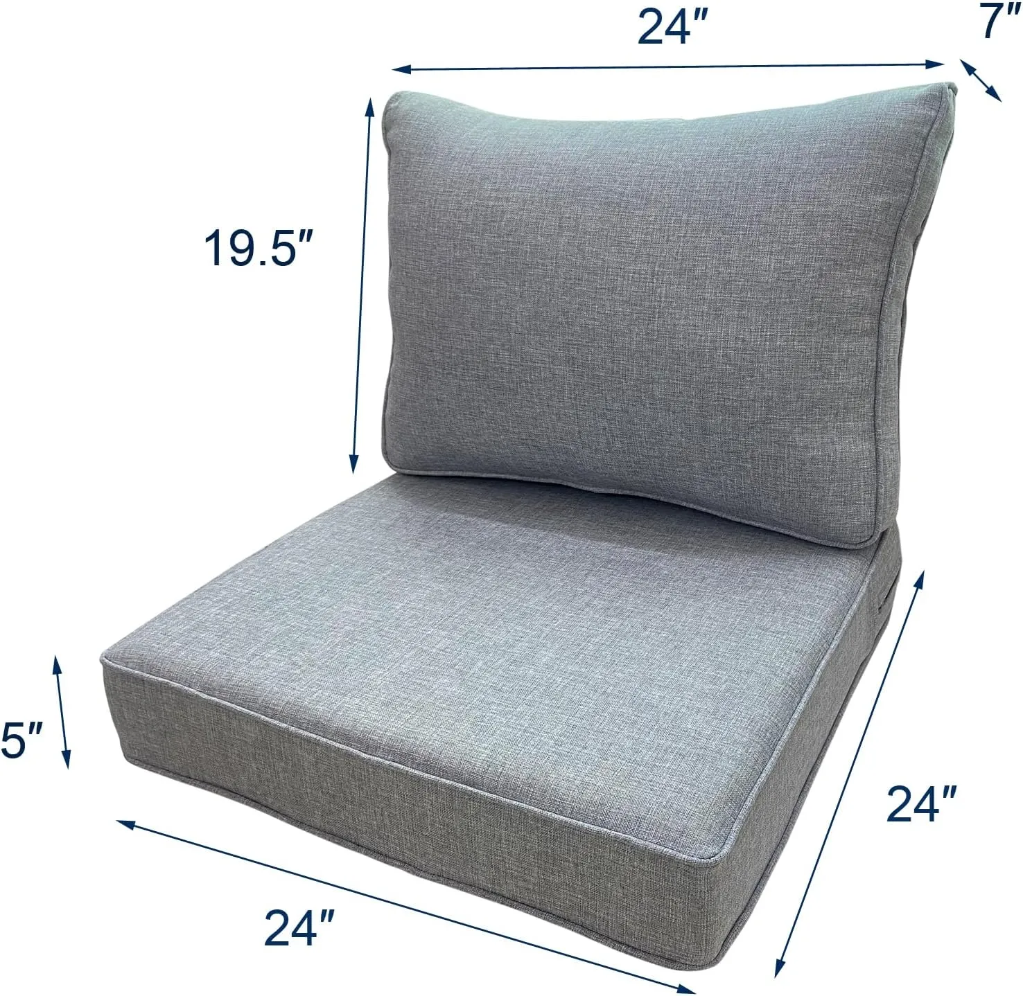 Outdoor Seat/Back Deep Chair Cushion Set for Patio Furniture - Lounge Chair Cushions with Zipper - Water-Resistant Patio Chair Cushions 24x24